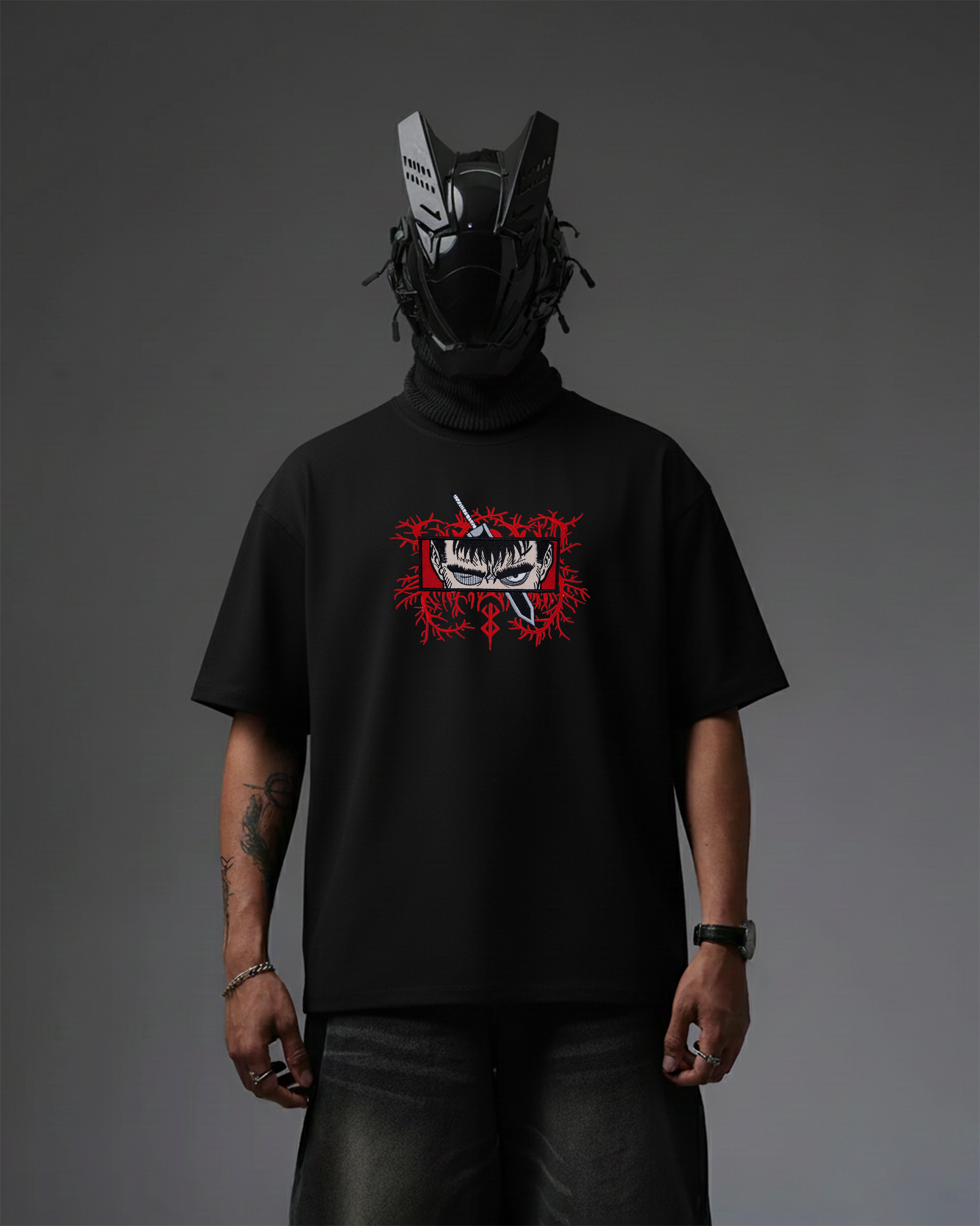 BERSERK RED VEINS EMBROIDERY OVER-SIZED T SHIRT