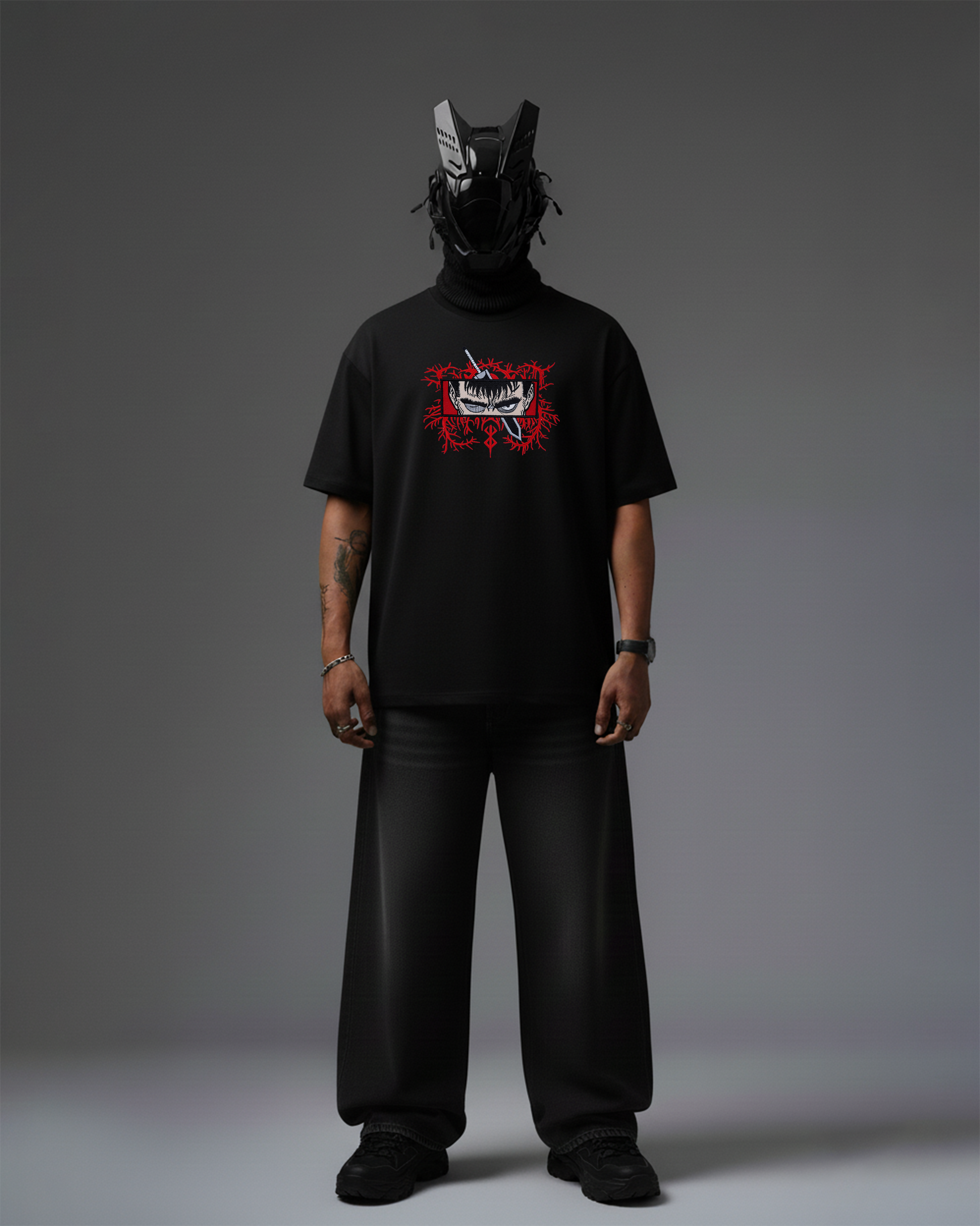 Berserk Red Veins Embroidery Over-Sized T Shirt