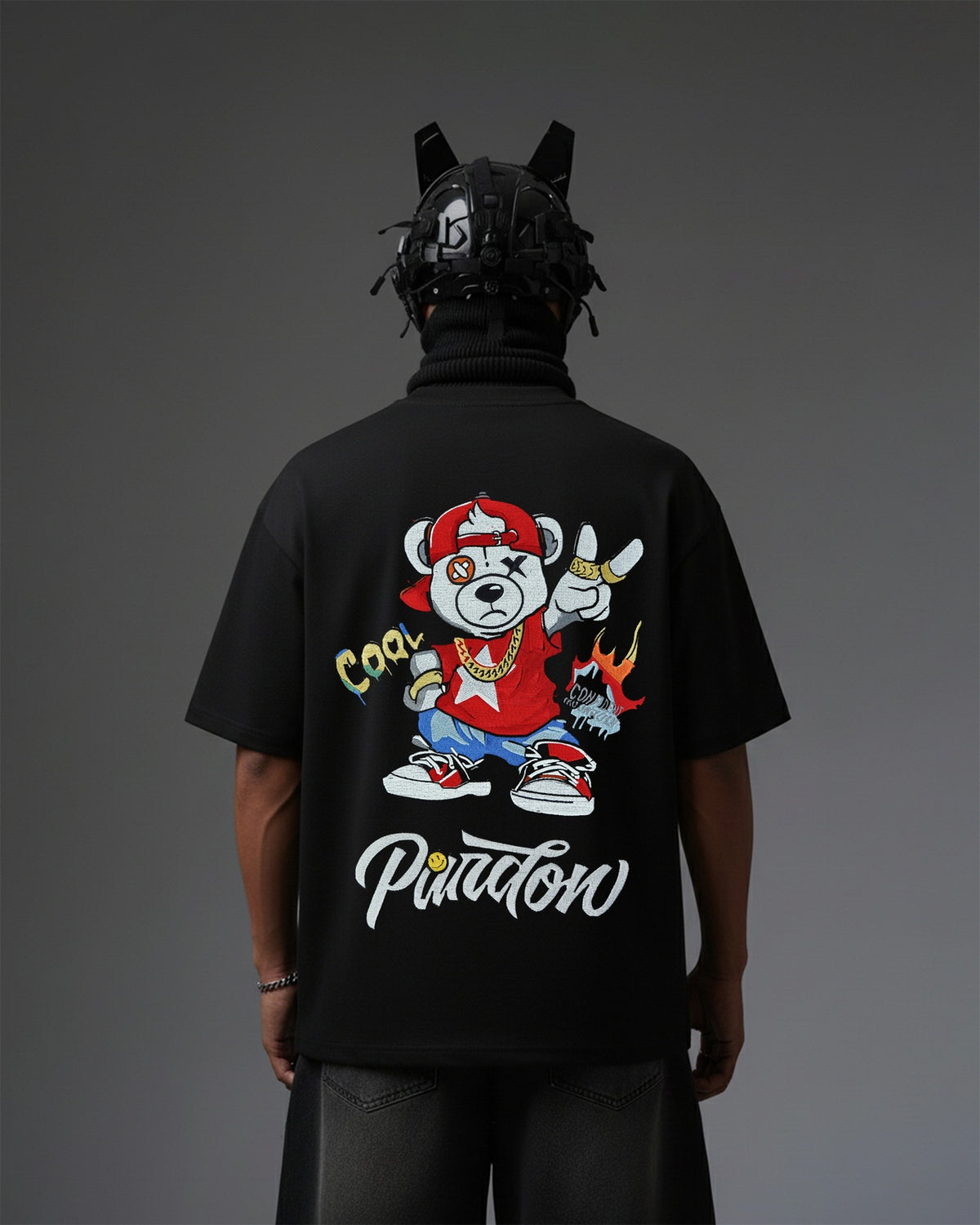 Cool Bear Embroidery Over-Sized T Shirt