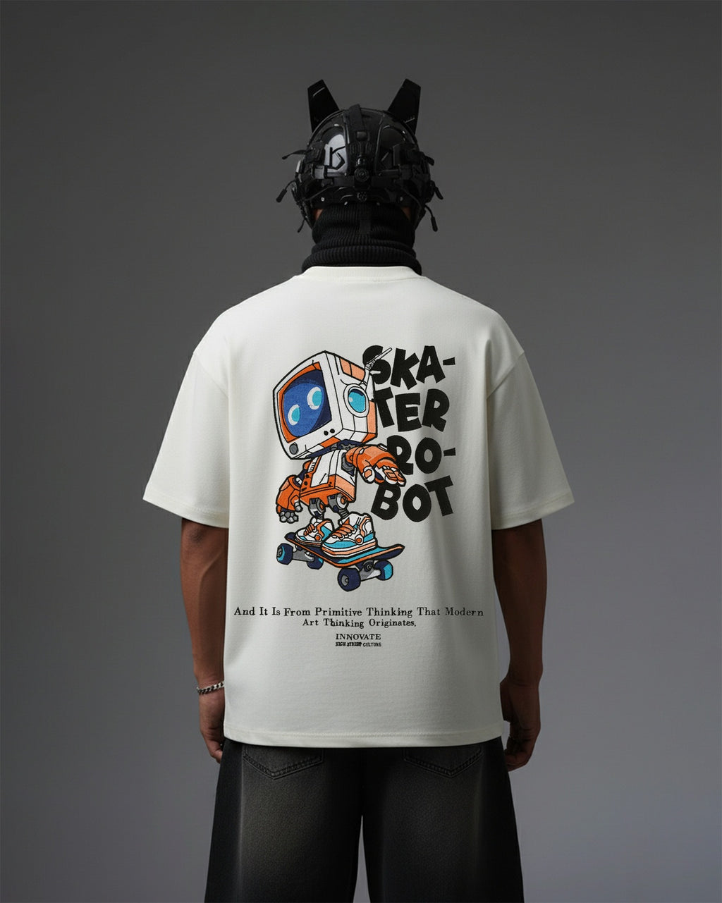 SKATER-BOT EMBROIDERY OVER-SIZED T SHIRT