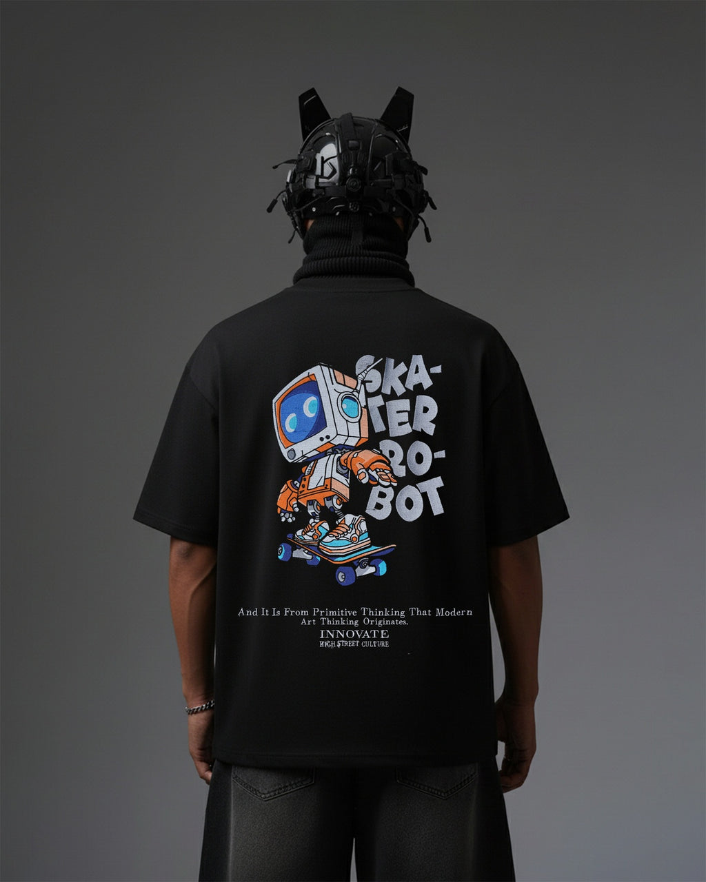 SKATER-BOT EMBROIDERY OVER-SIZED T SHIRT