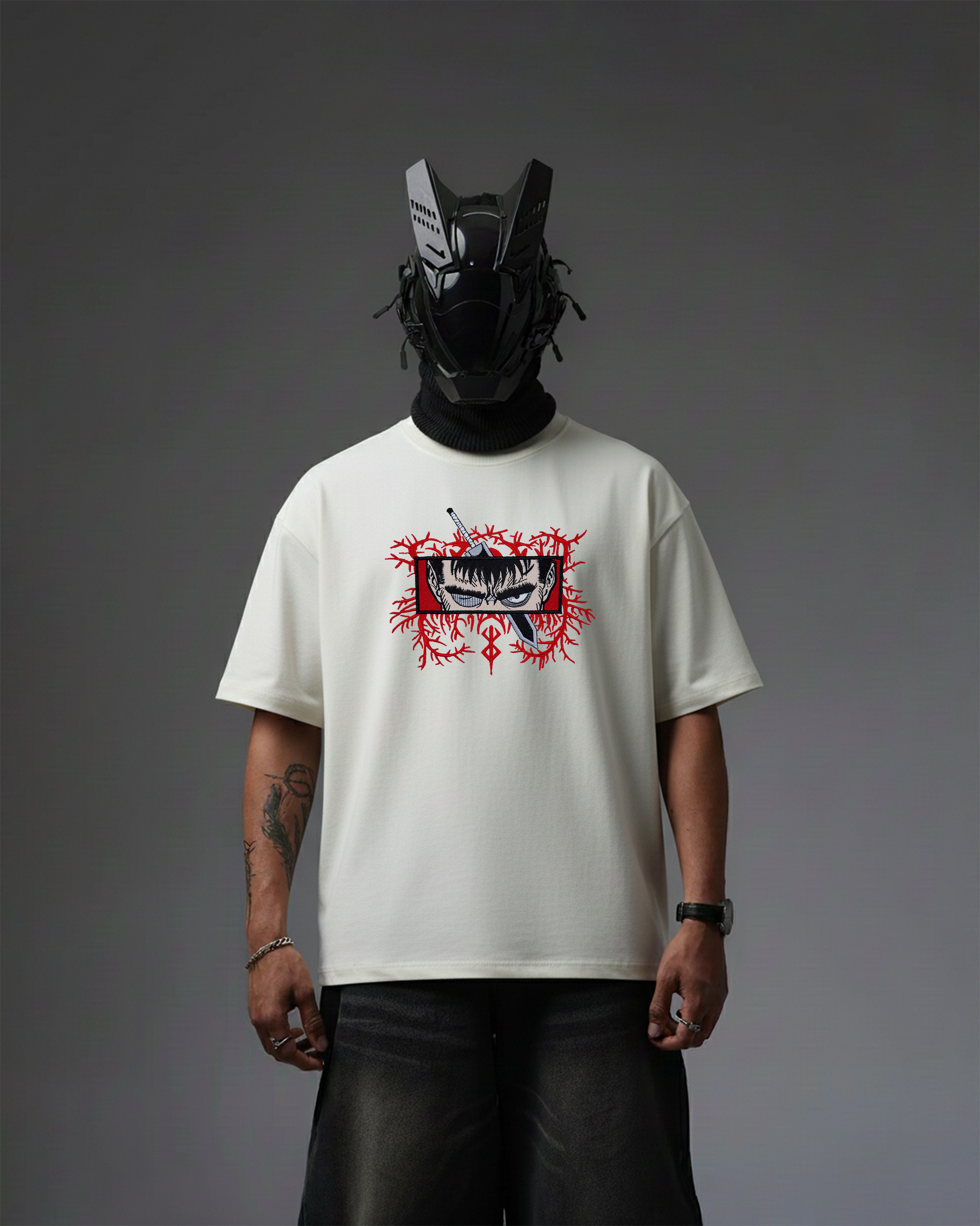 BERSERK RED VEINS EMBROIDERY OVER-SIZED T SHIRT