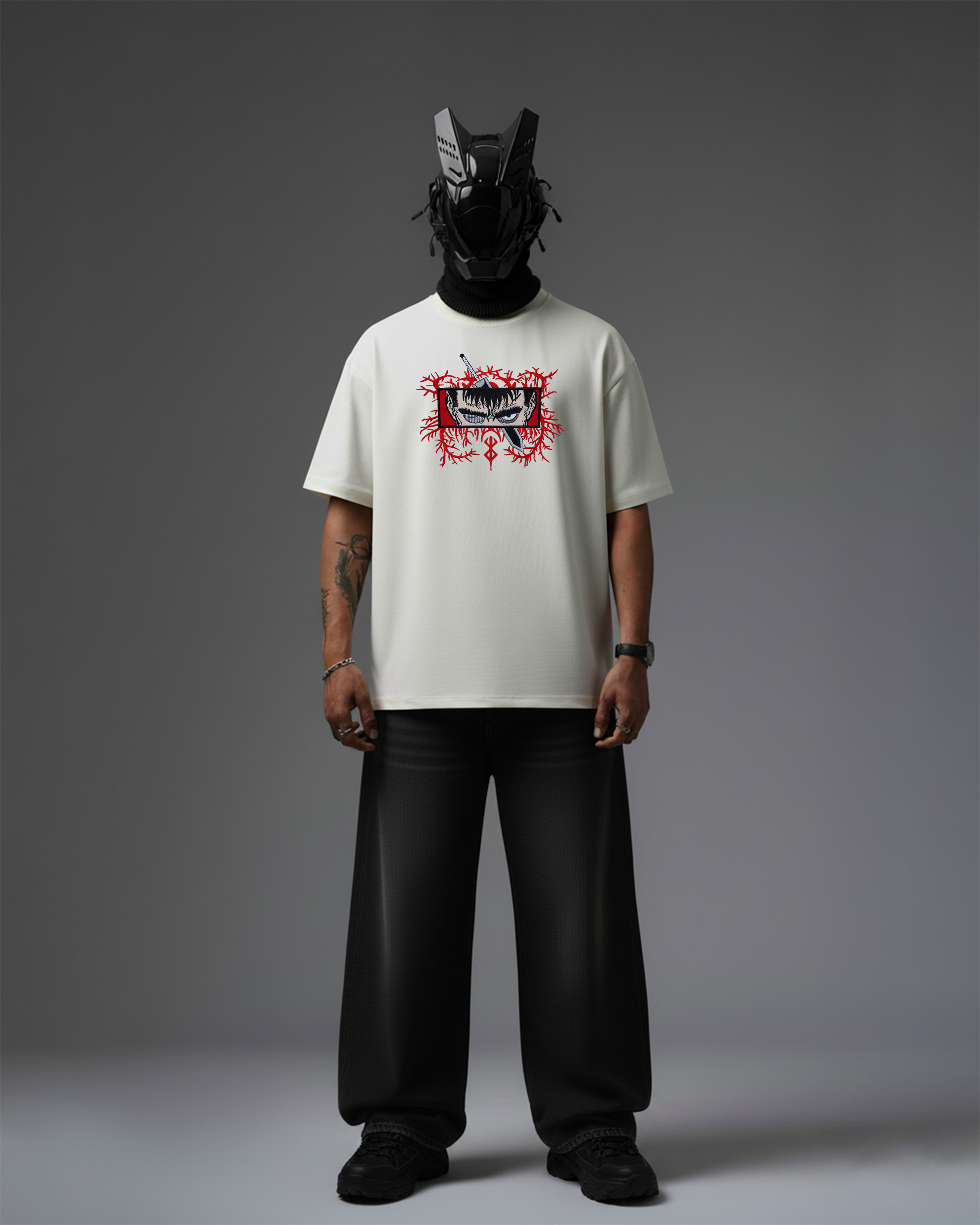BERSERK RED VEINS EMBROIDERY OVER-SIZED T SHIRT