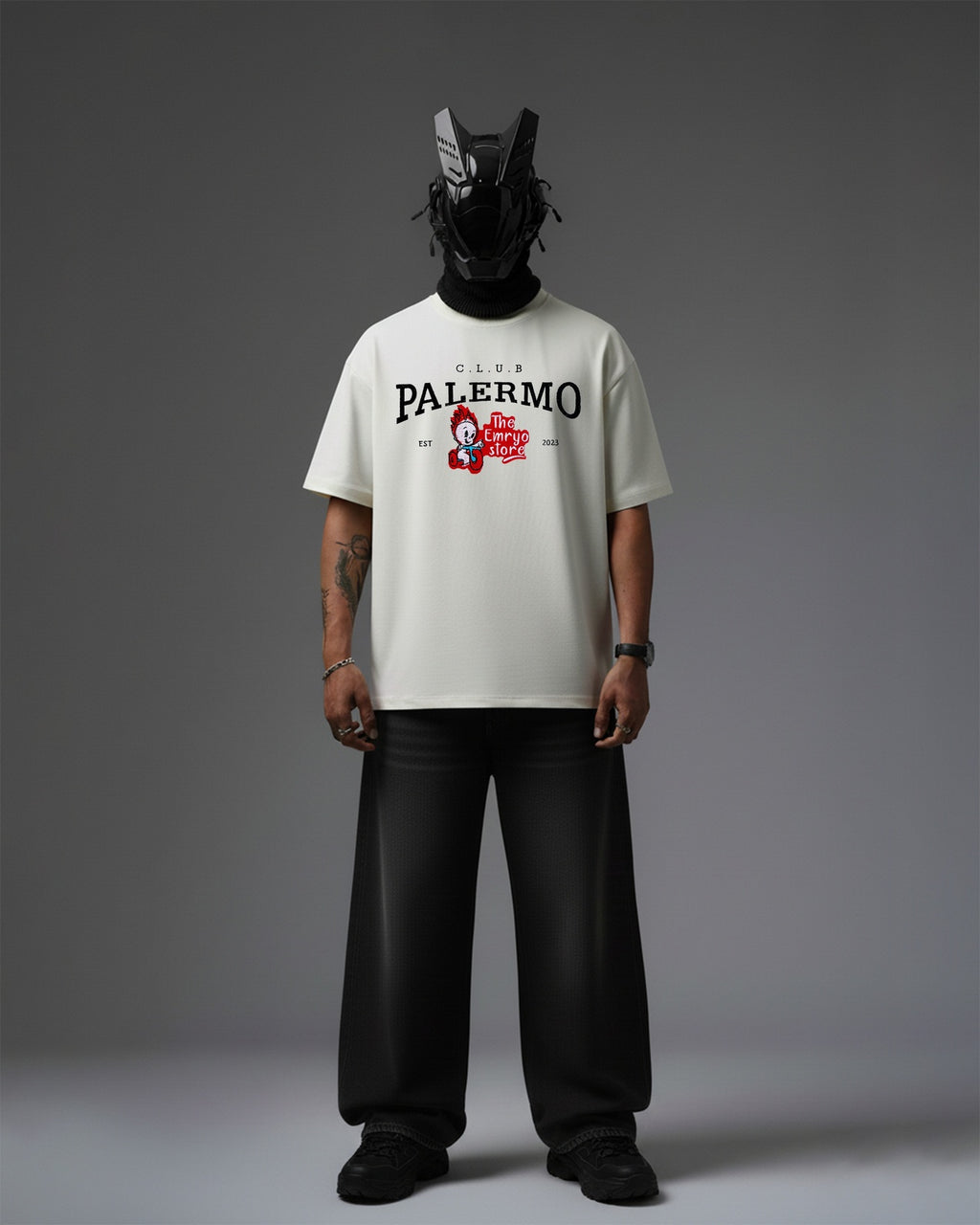 EMRYO CLUB EMBROIDERY OVER-SIZED T SHIRT