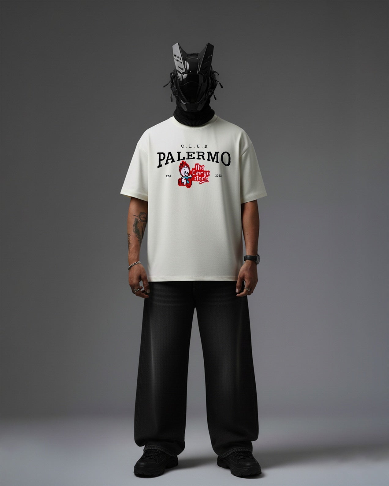 EMRYO CLUB EMBROIDERY OVER-SIZED T SHIRT