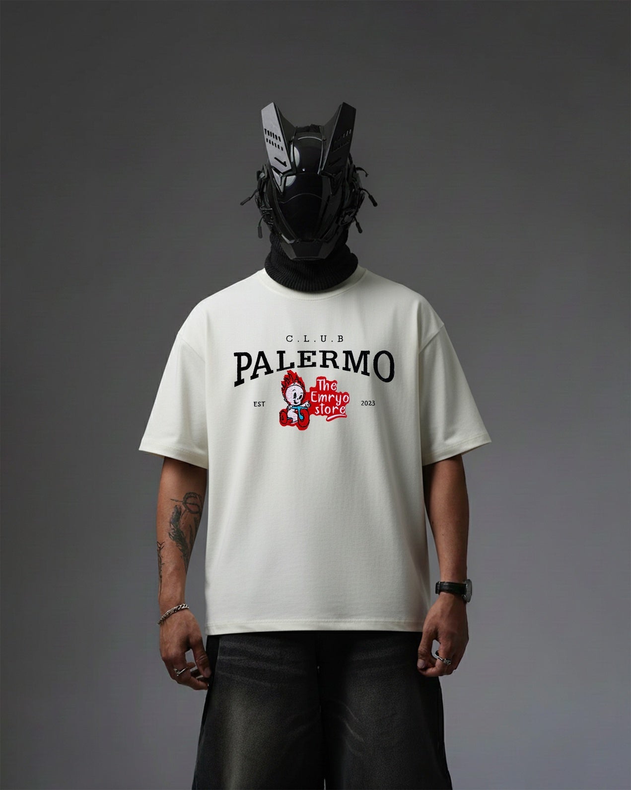 EMRYO CLUB EMBROIDERY OVER-SIZED T SHIRT