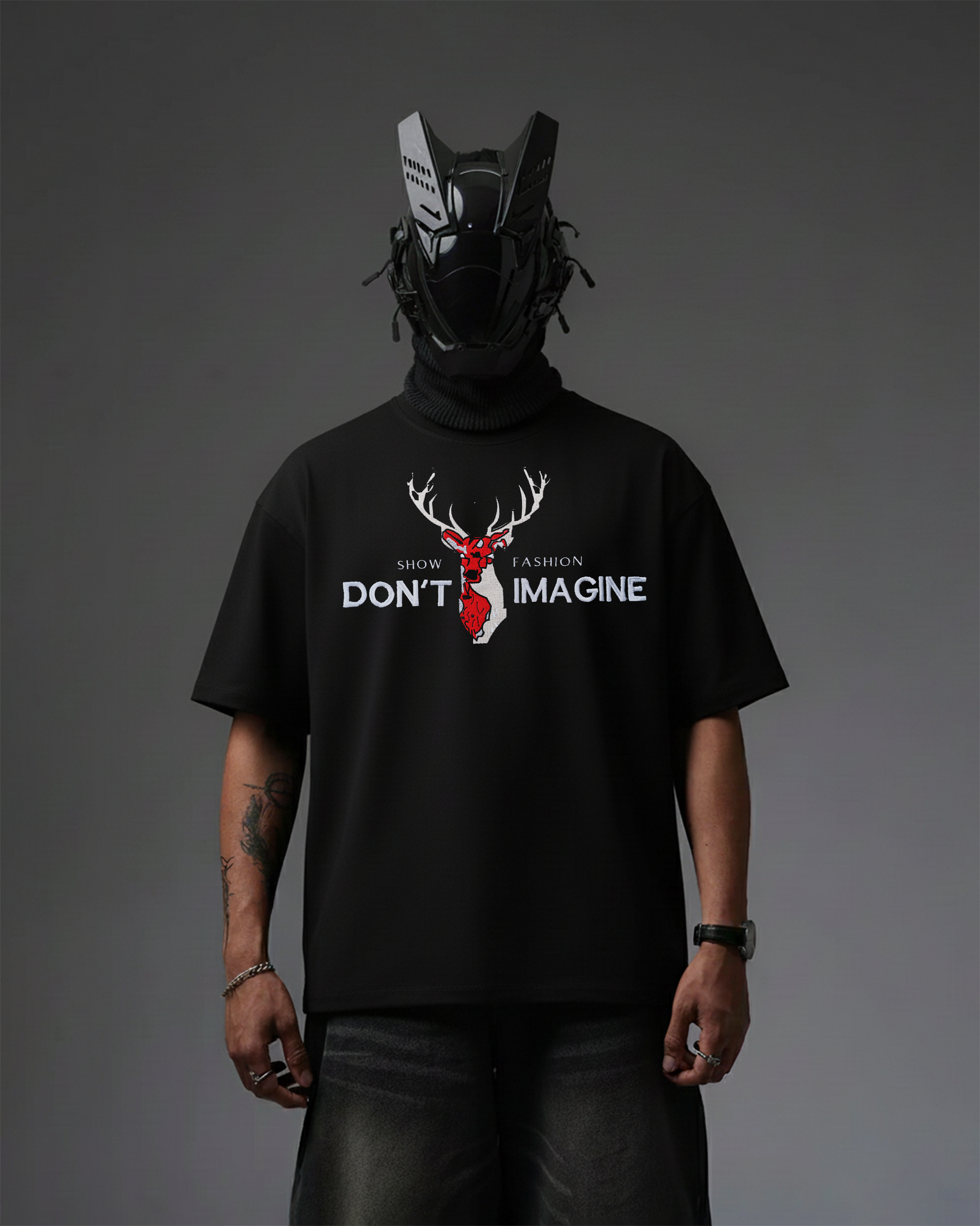 DONT IMAGINE DEER EMBROIDERY OVER-SIZED T SHIRT