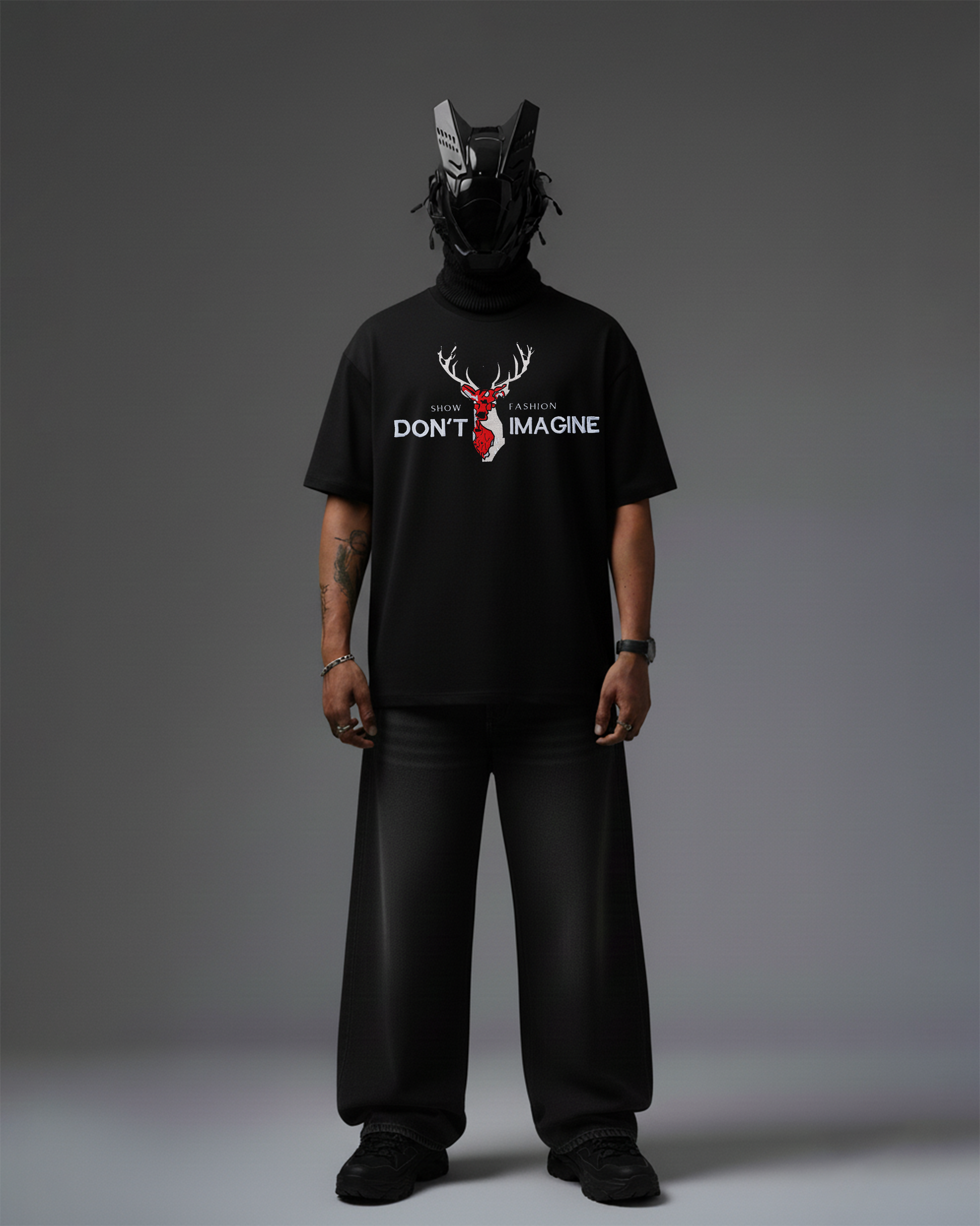 DONT IMAGINE DEER EMBROIDERY OVER-SIZED T SHIRT
