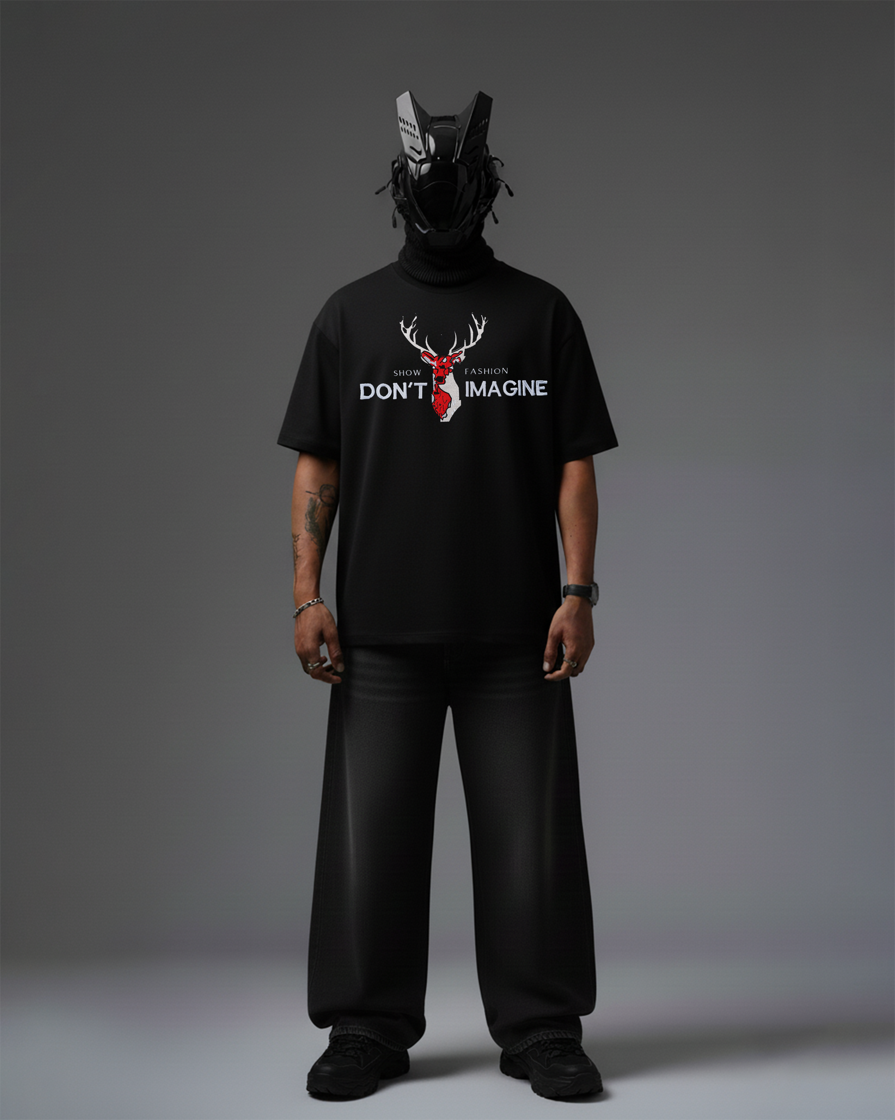 DONT IMAGINE DEER EMBROIDERY OVER-SIZED T SHIRT