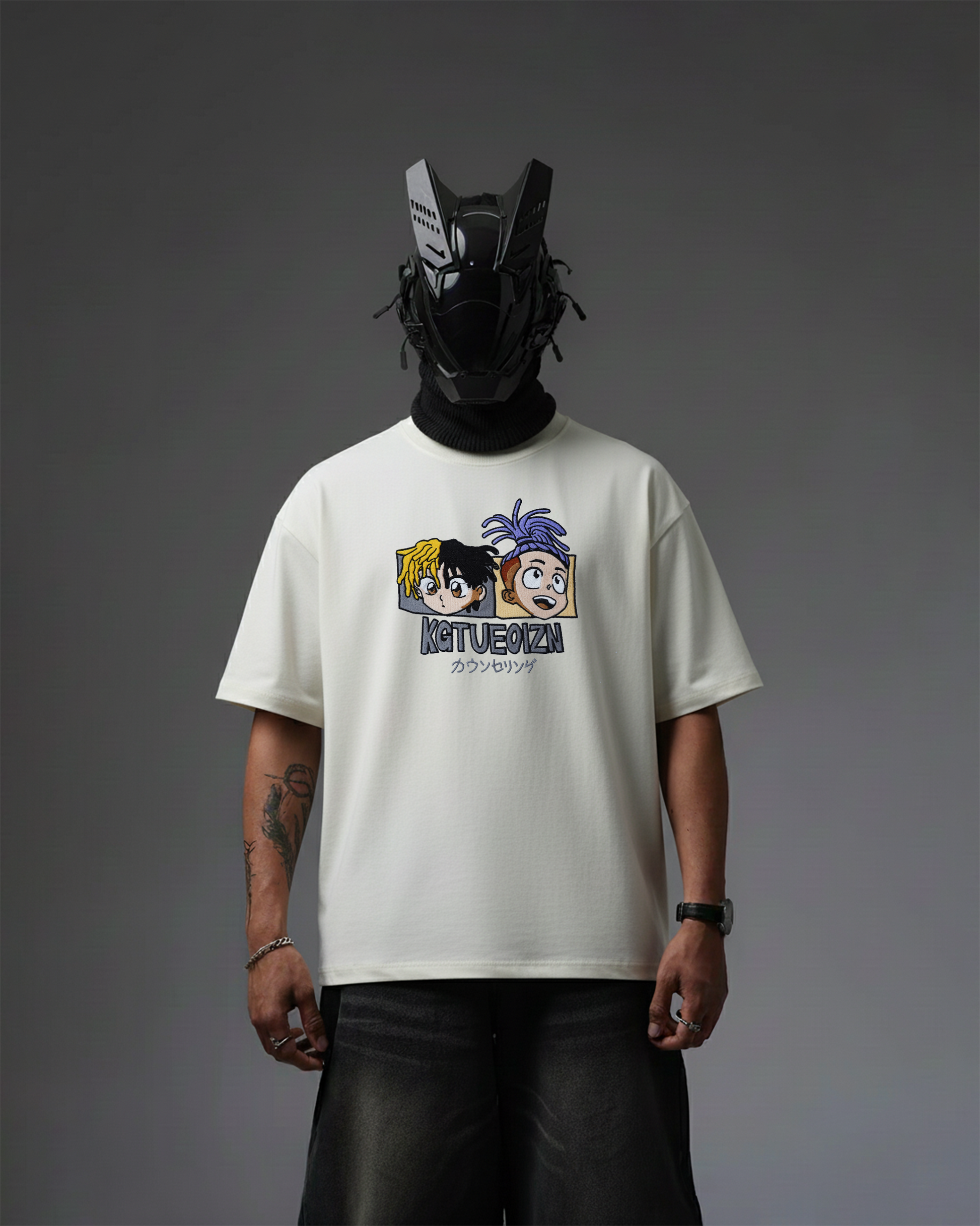 TWIN VIBES EMBROIDERY OVER-SIZED T SHIRT
