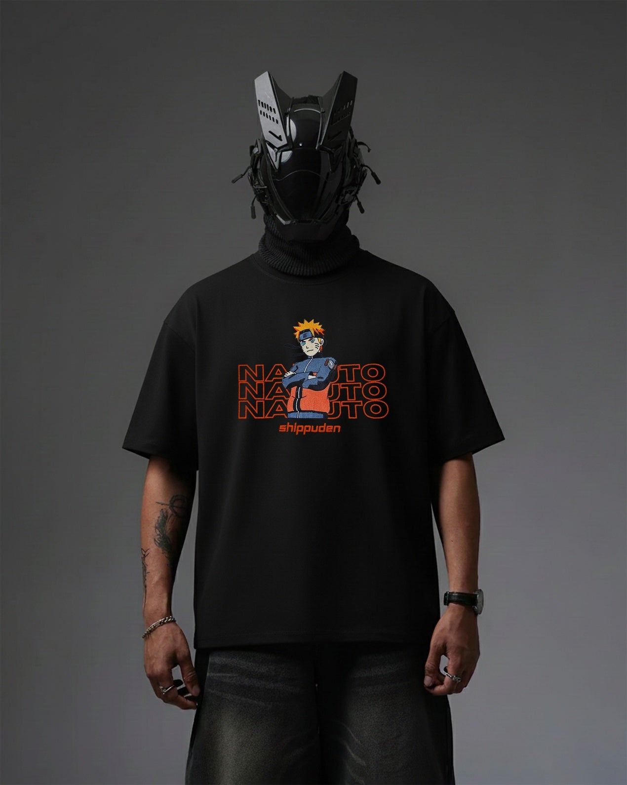 NARUTO EMBROIDERY OVER-SIZED T SHIRT