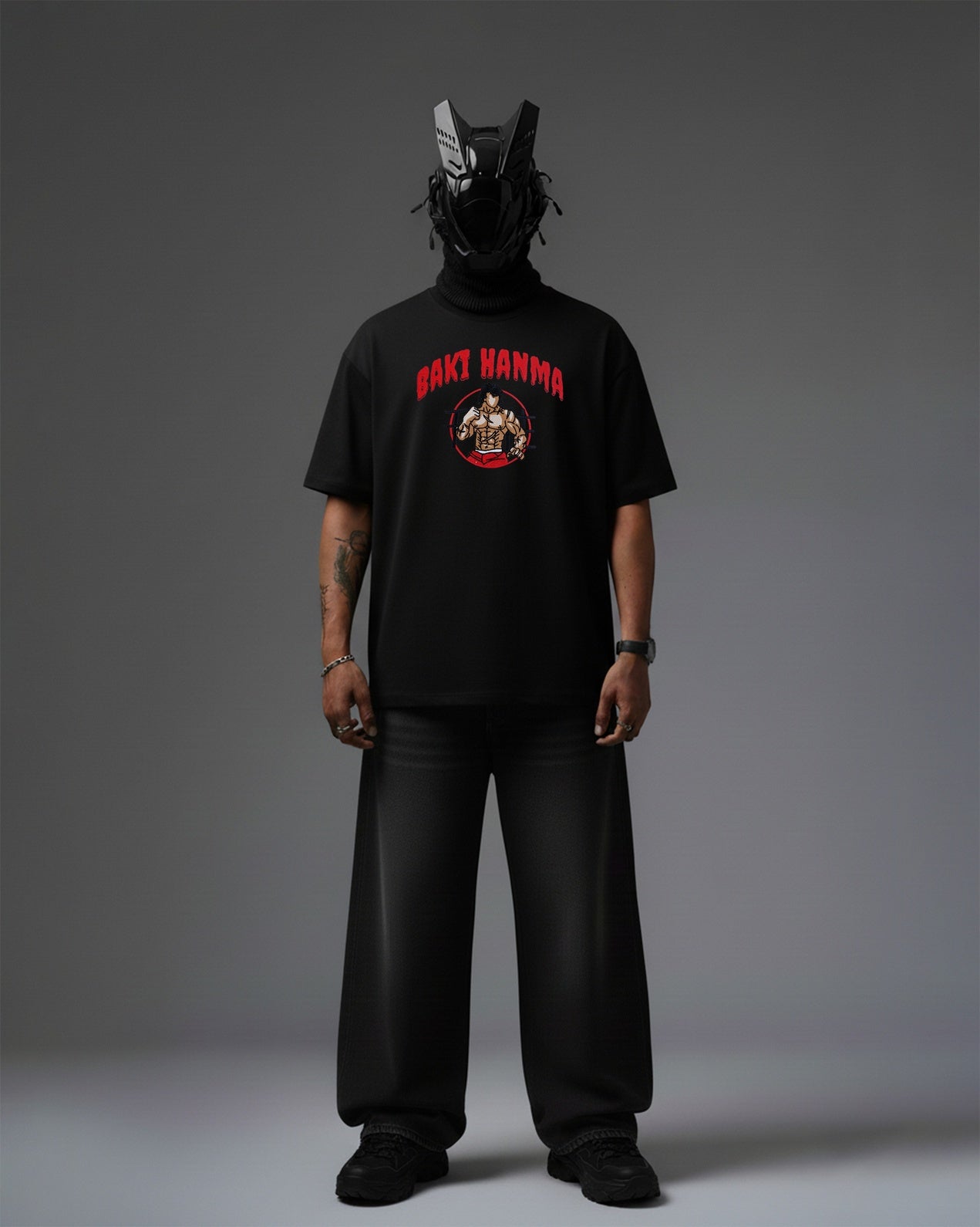 BAKI HANMA EMBROIDERY OVER-SIZED T SHIRT