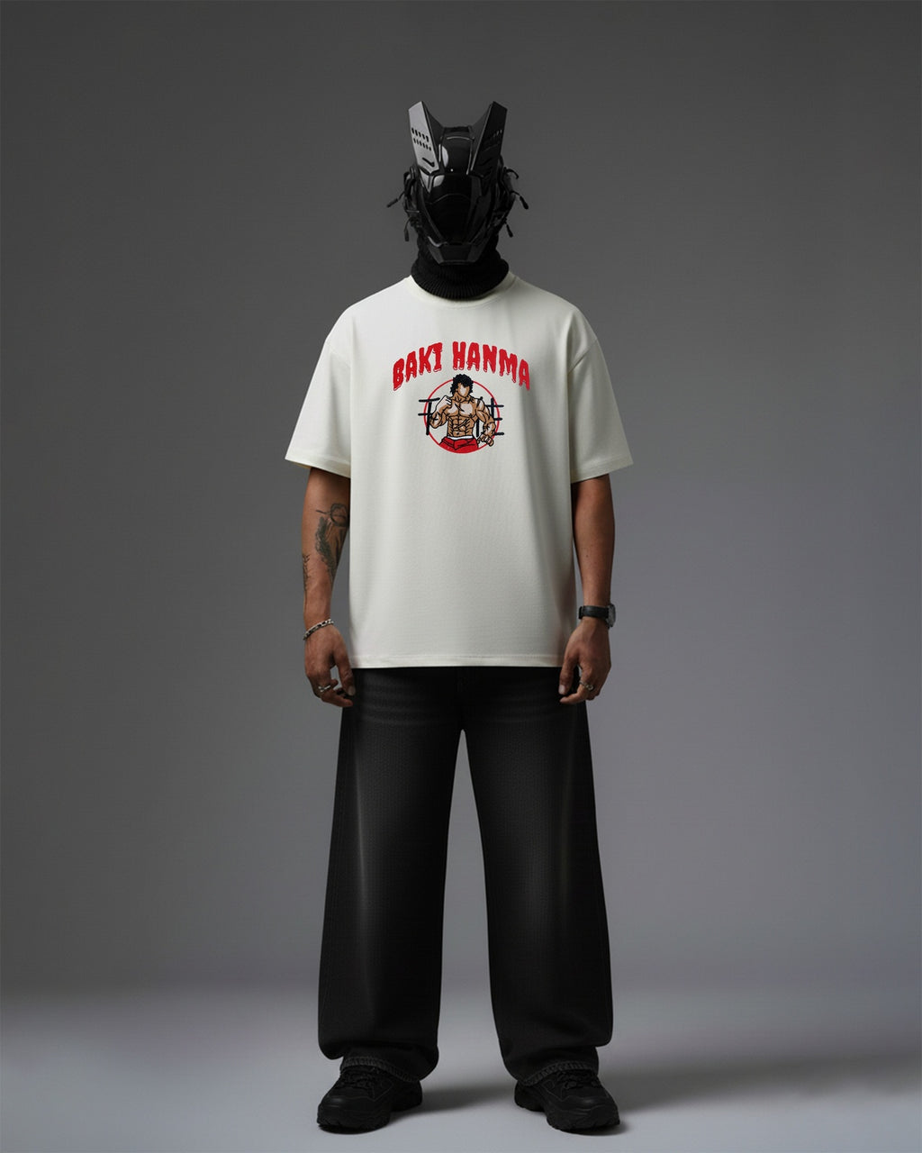 BAKI HANMA EMBROIDERY OVER-SIZED T SHIRT