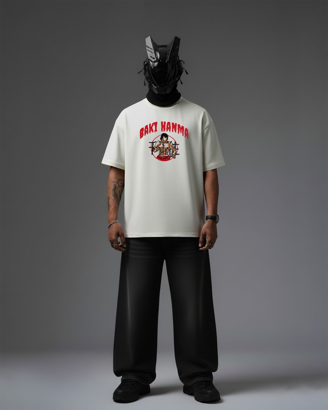 BAKI HANMA EMBROIDERY OVER-SIZED T SHIRT