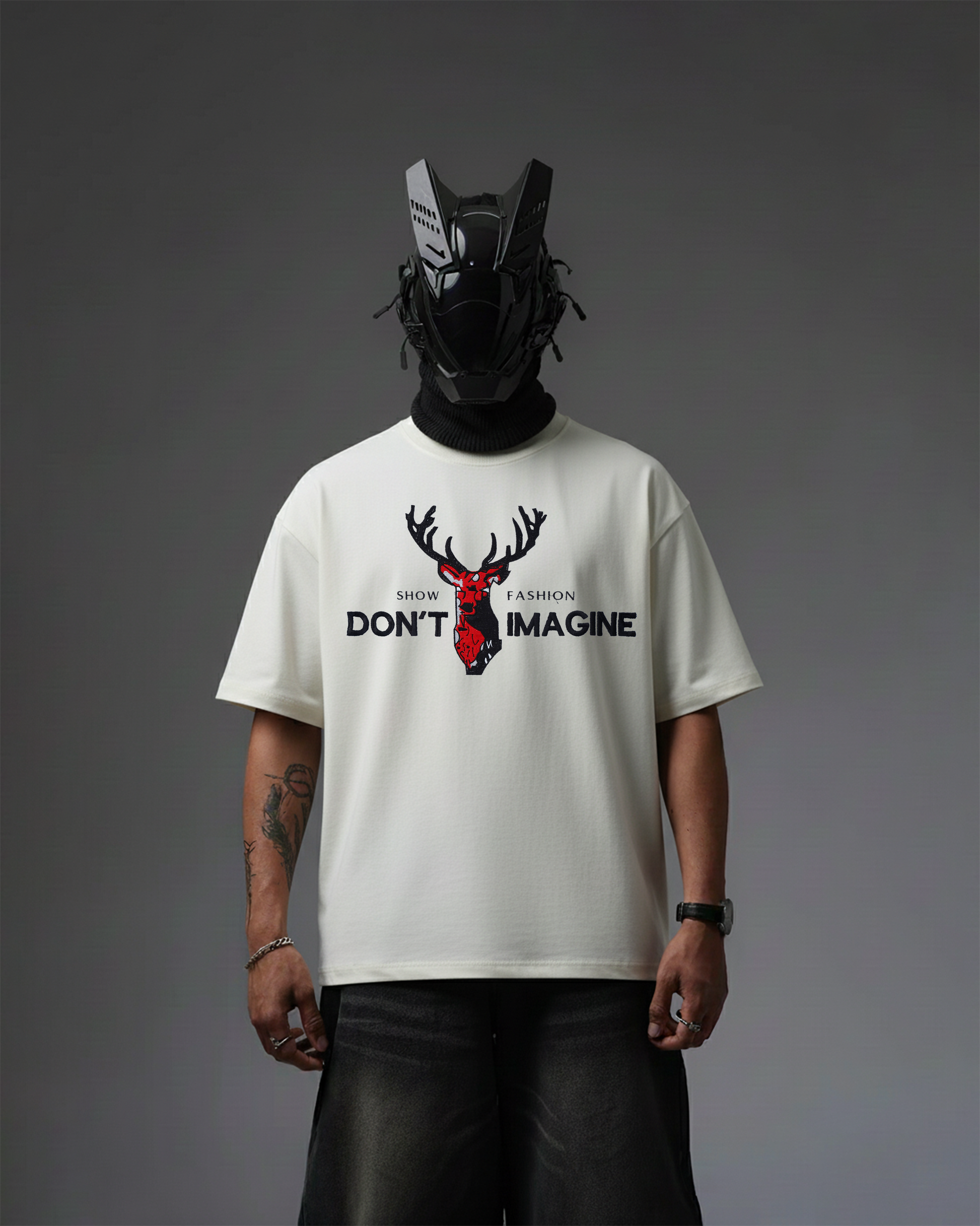 DONT IMAGINE DEER EMBROIDERY OVER-SIZED T SHIRT