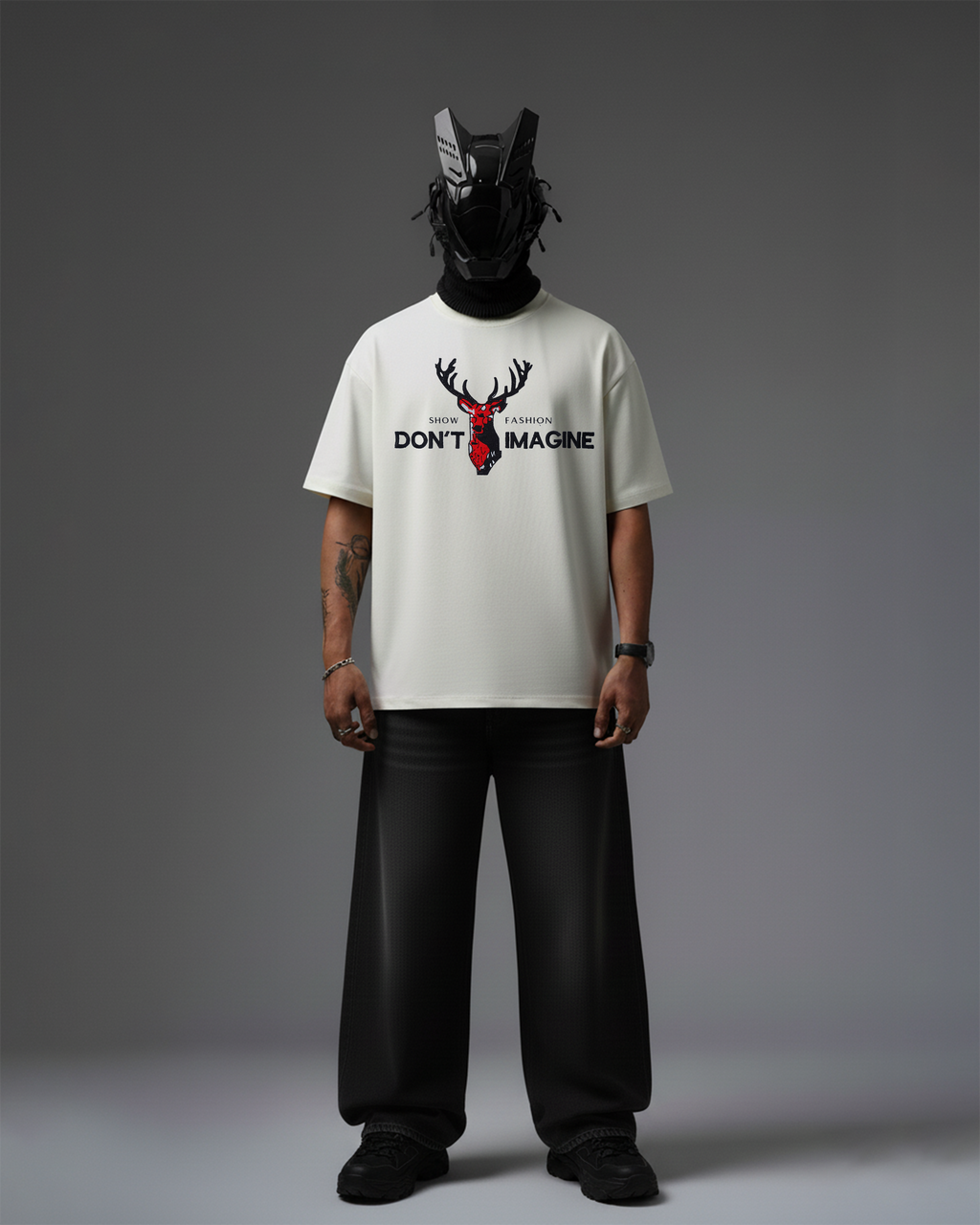 DONT IMAGINE DEER EMBROIDERY OVER-SIZED T SHIRT