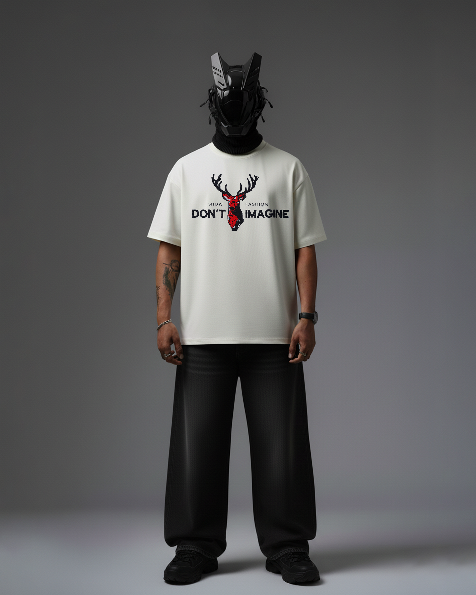 DONT IMAGINE DEER EMBROIDERY OVER-SIZED T SHIRT