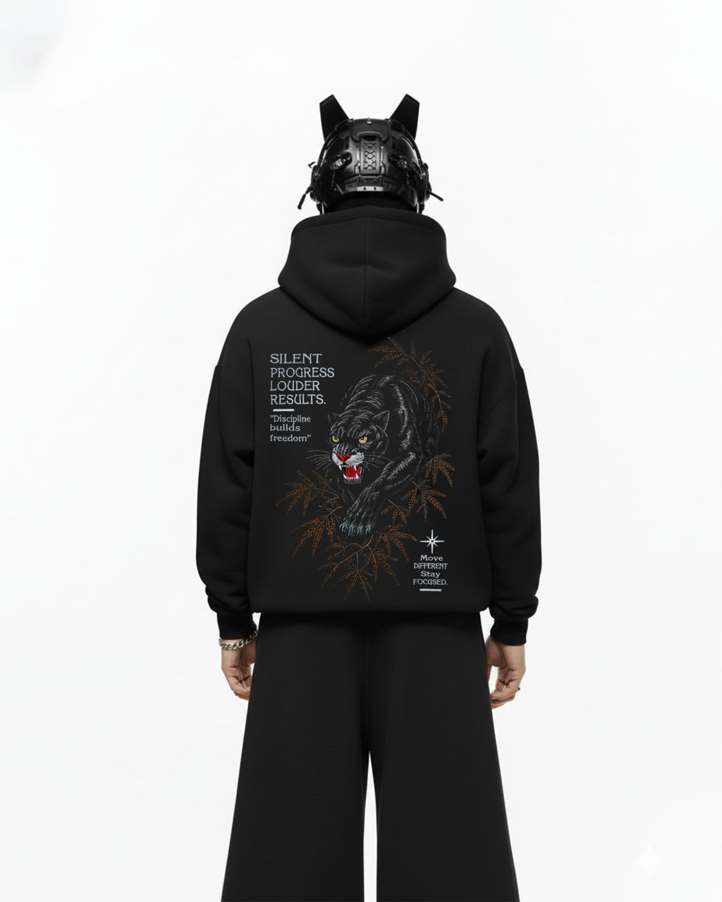 Black Panther Embroidery Oversized Hoodie