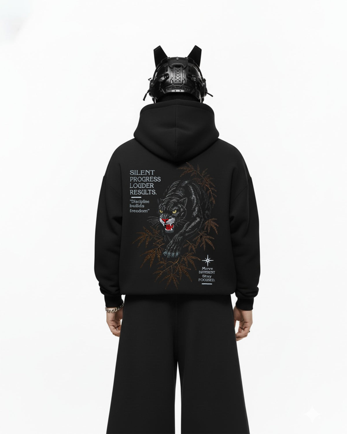 Black Panther Embroidery Oversized Hoodie
