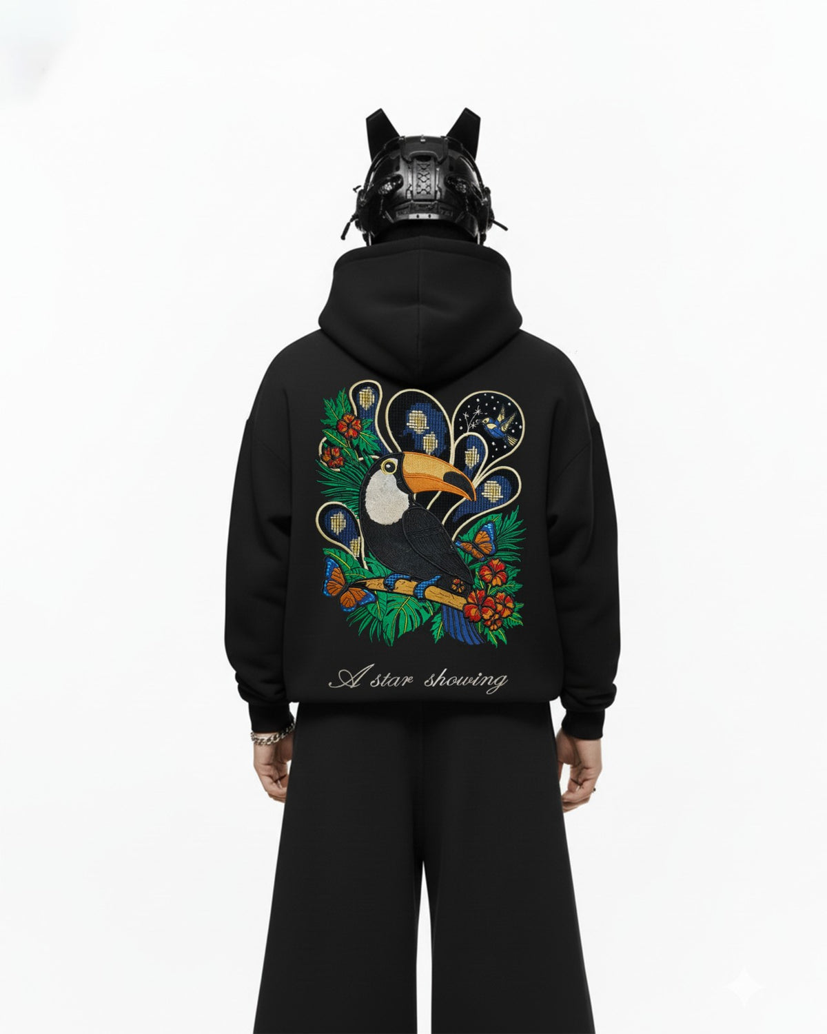 Toucan Bird Embroidery Oversized Hoodie