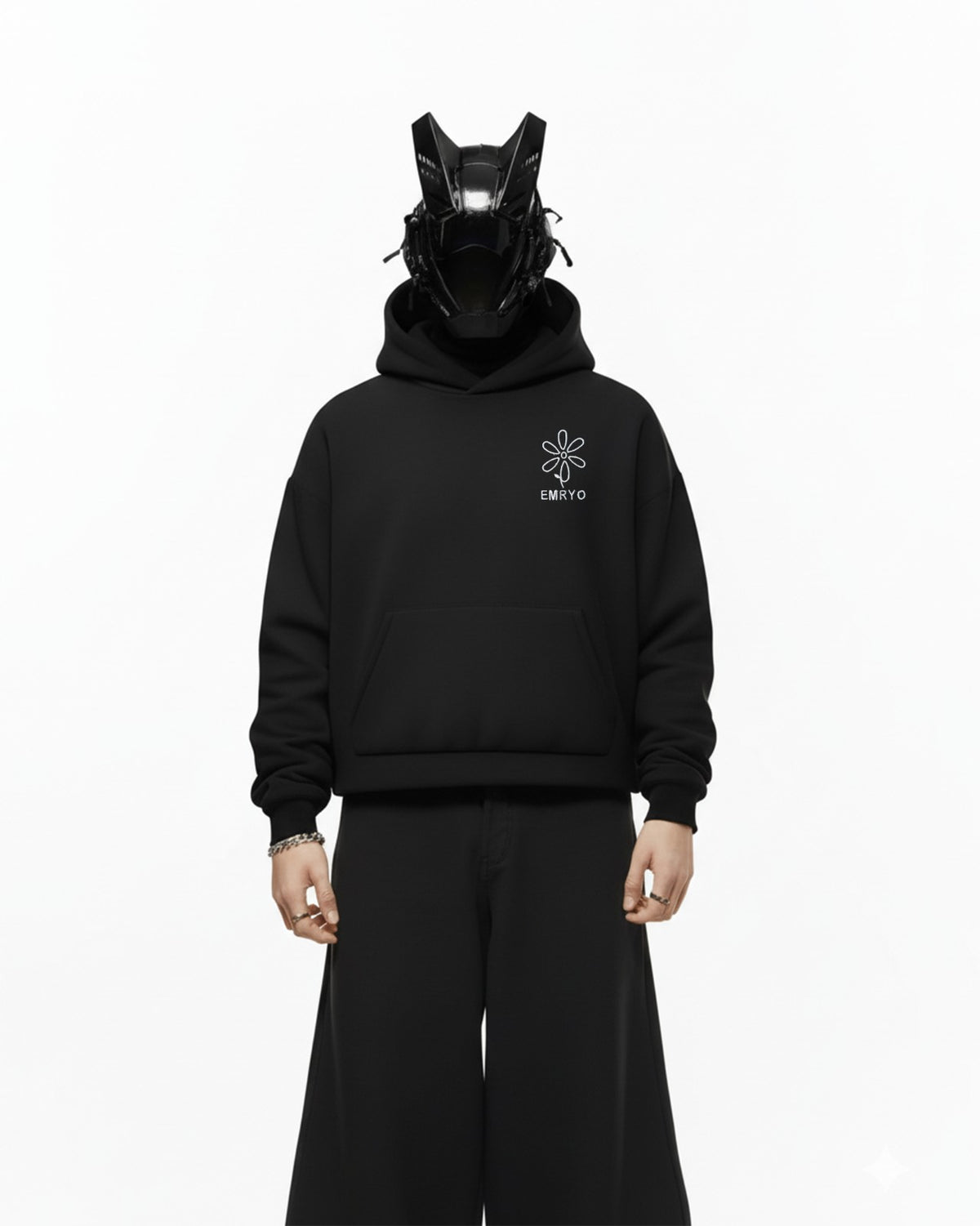Flower Applique Embroidery Oversized Hoodie