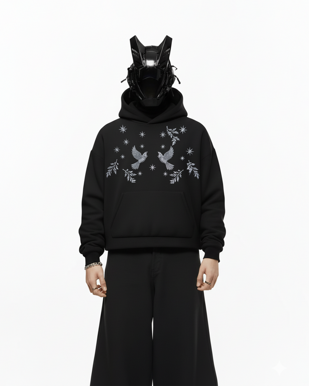 Pigeon Embroidery Oversized Hoodie