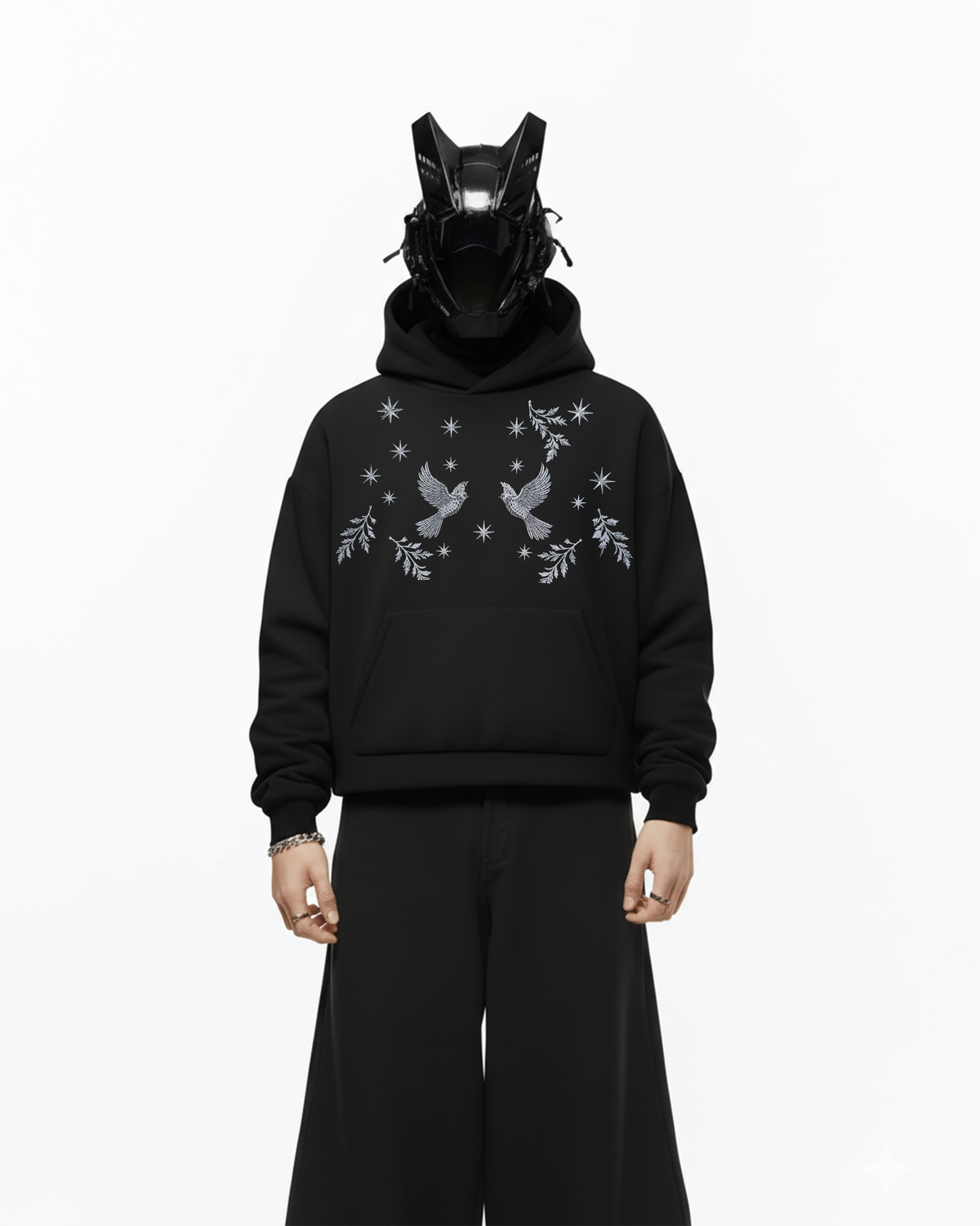 Pigeon Embroidery Oversized Hoodie