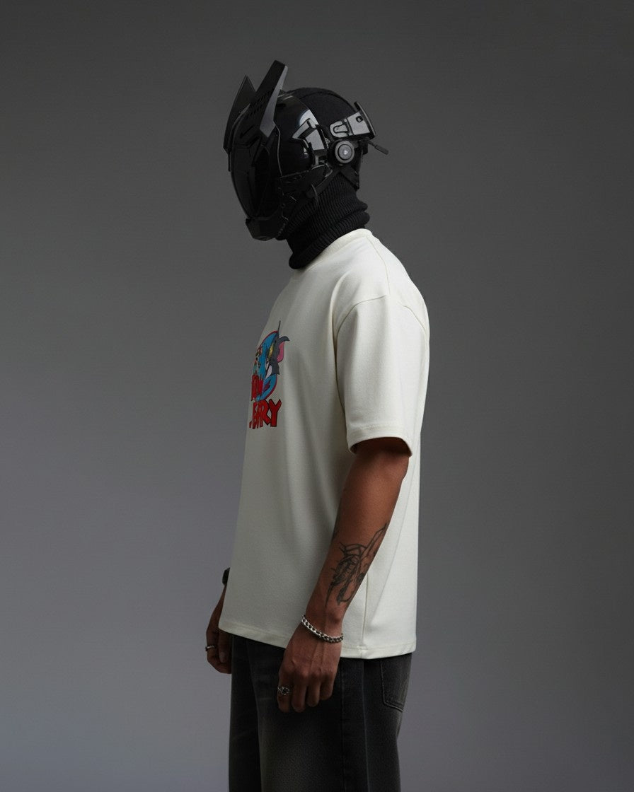 TOM & JERRY EMBROIDERY OVER-SIZED T SHIRT