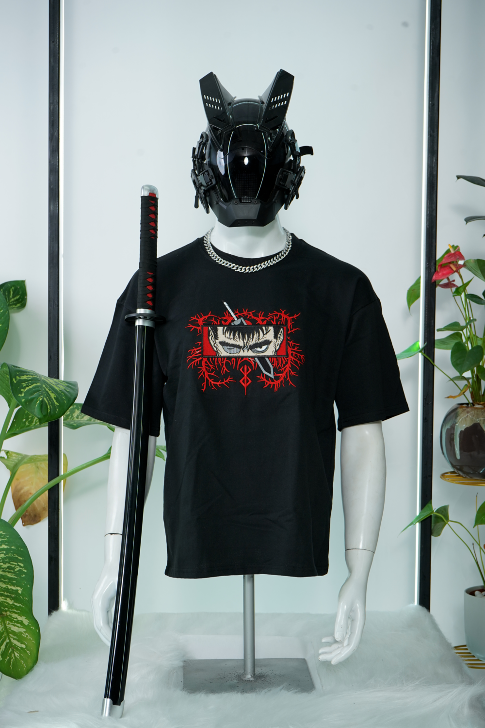 BERSERK RED VEINS EMBROIDERY OVER-SIZED T SHIRT