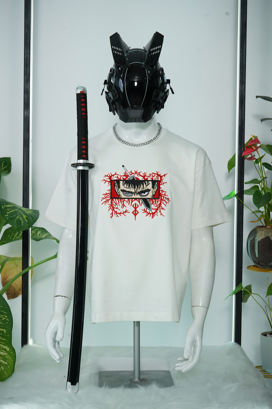 BERSERK RED VEINS EMBROIDERY OVER-SIZED T SHIRT