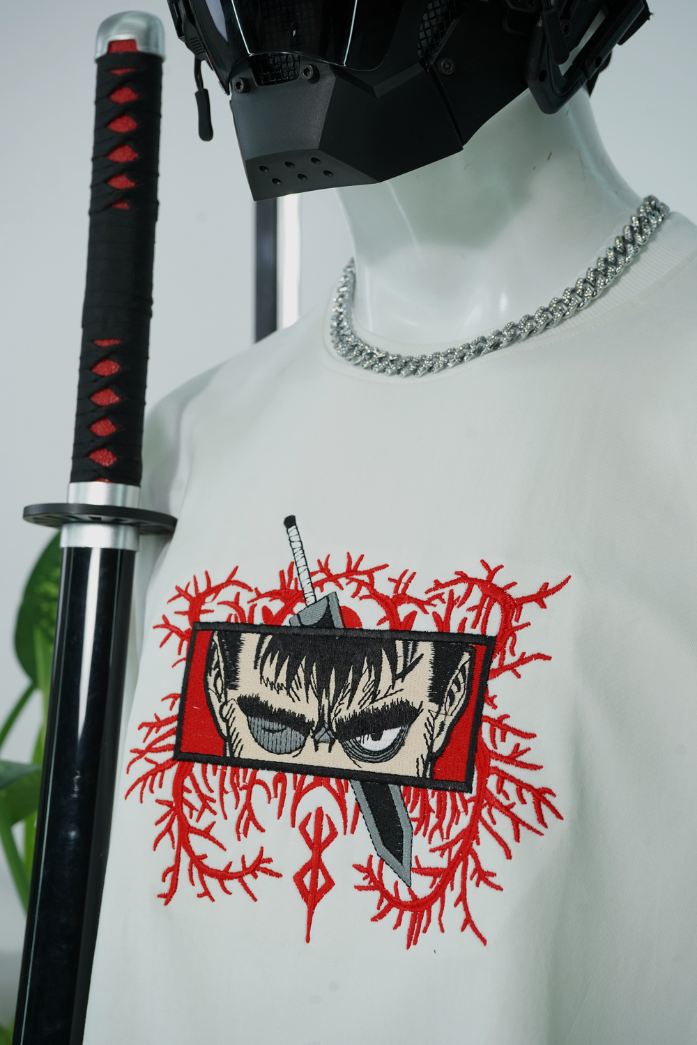 BERSERK RED VEINS EMBROIDERY OVER-SIZED T SHIRT