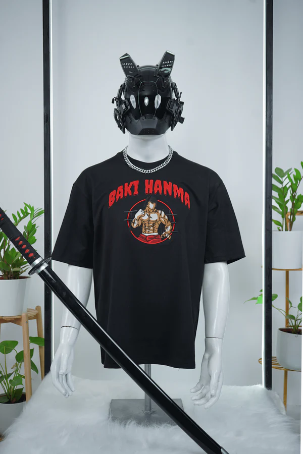 BAKI HANMA EMBROIDERY OVER-SIZED T SHIRT