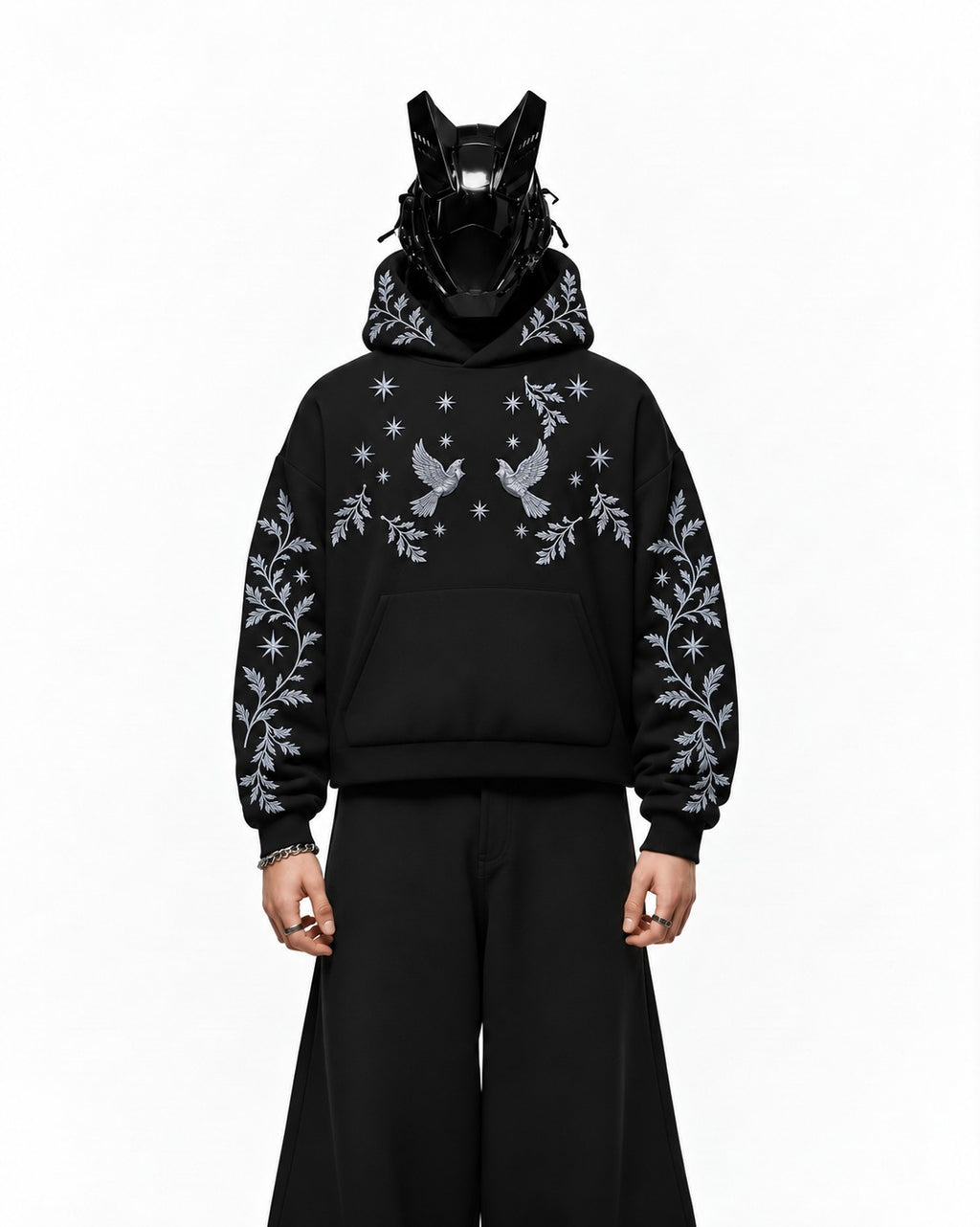 Pigeon Embroidery Oversized Hoodie