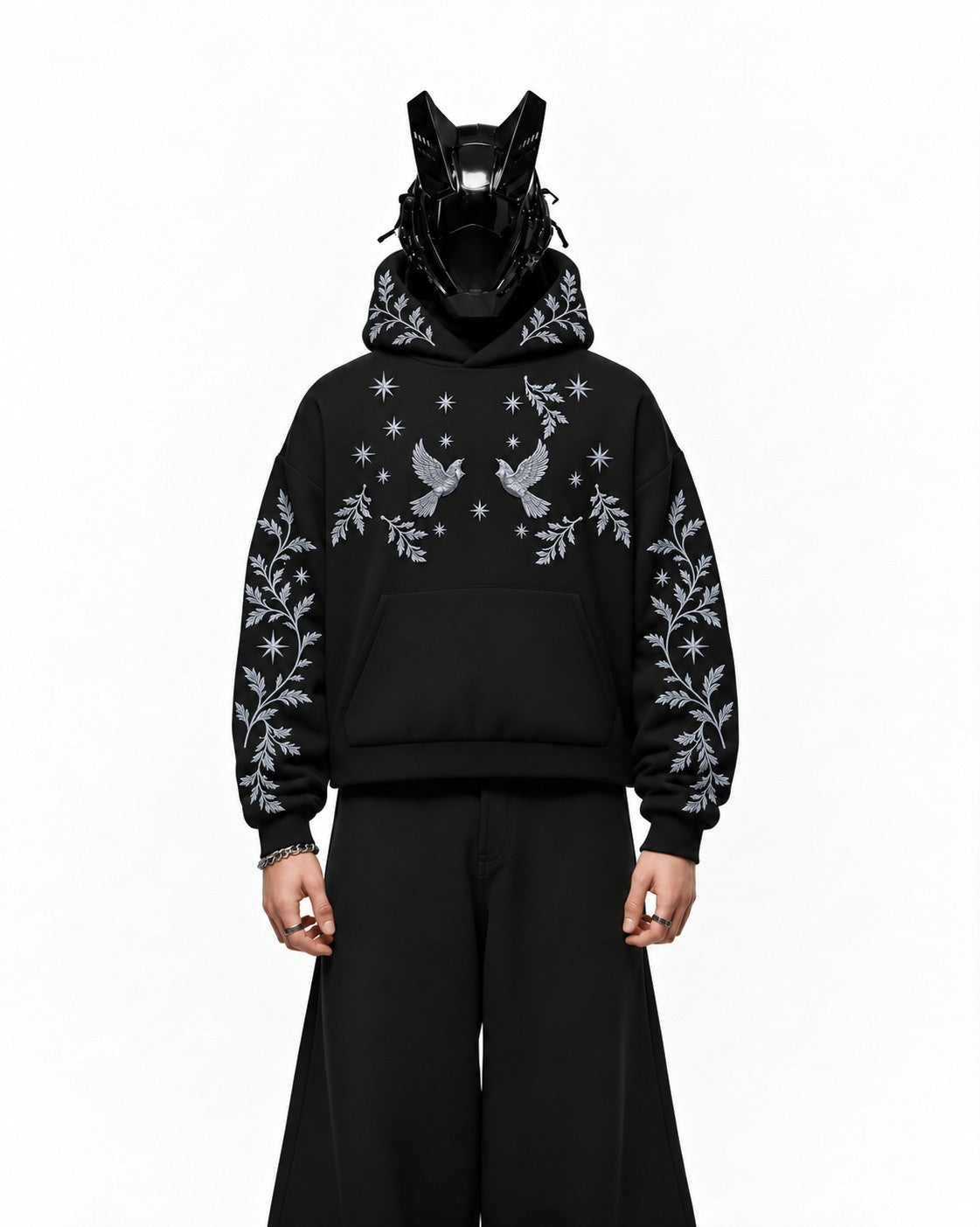 Pigeon Embroidery Oversized Hoodie
