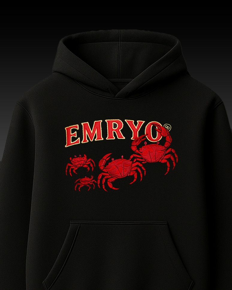 EMRYO CRABS EMBROIDERED APPLIQUE OVER-SIZED HOODIE
