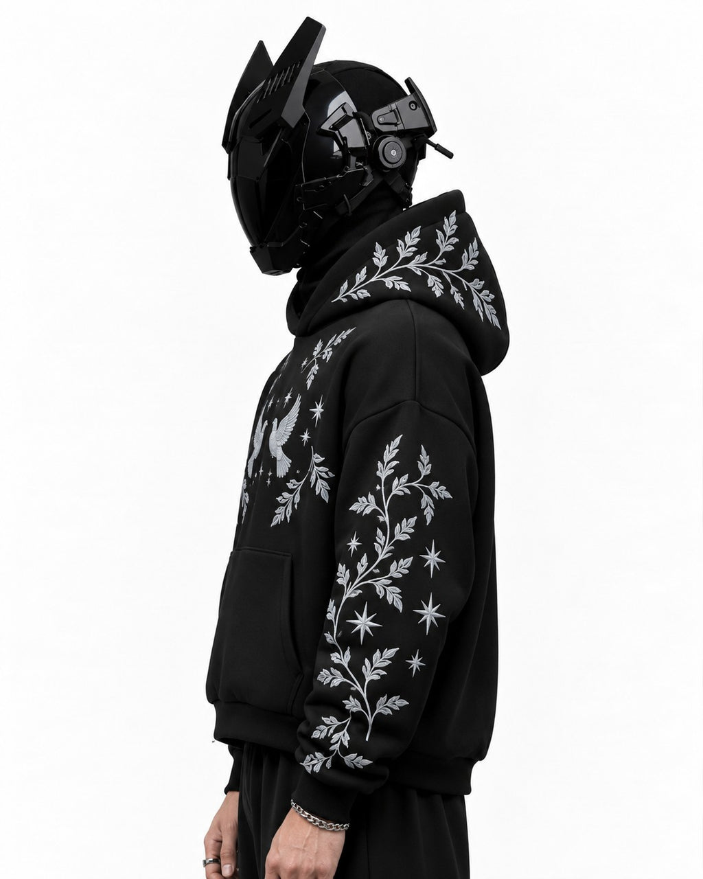 Pigeon Embroidery Oversized Hoodie