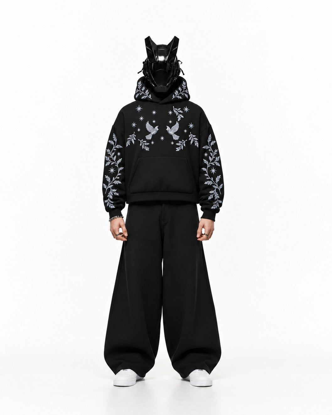 Pigeon Embroidery Oversized Hoodie