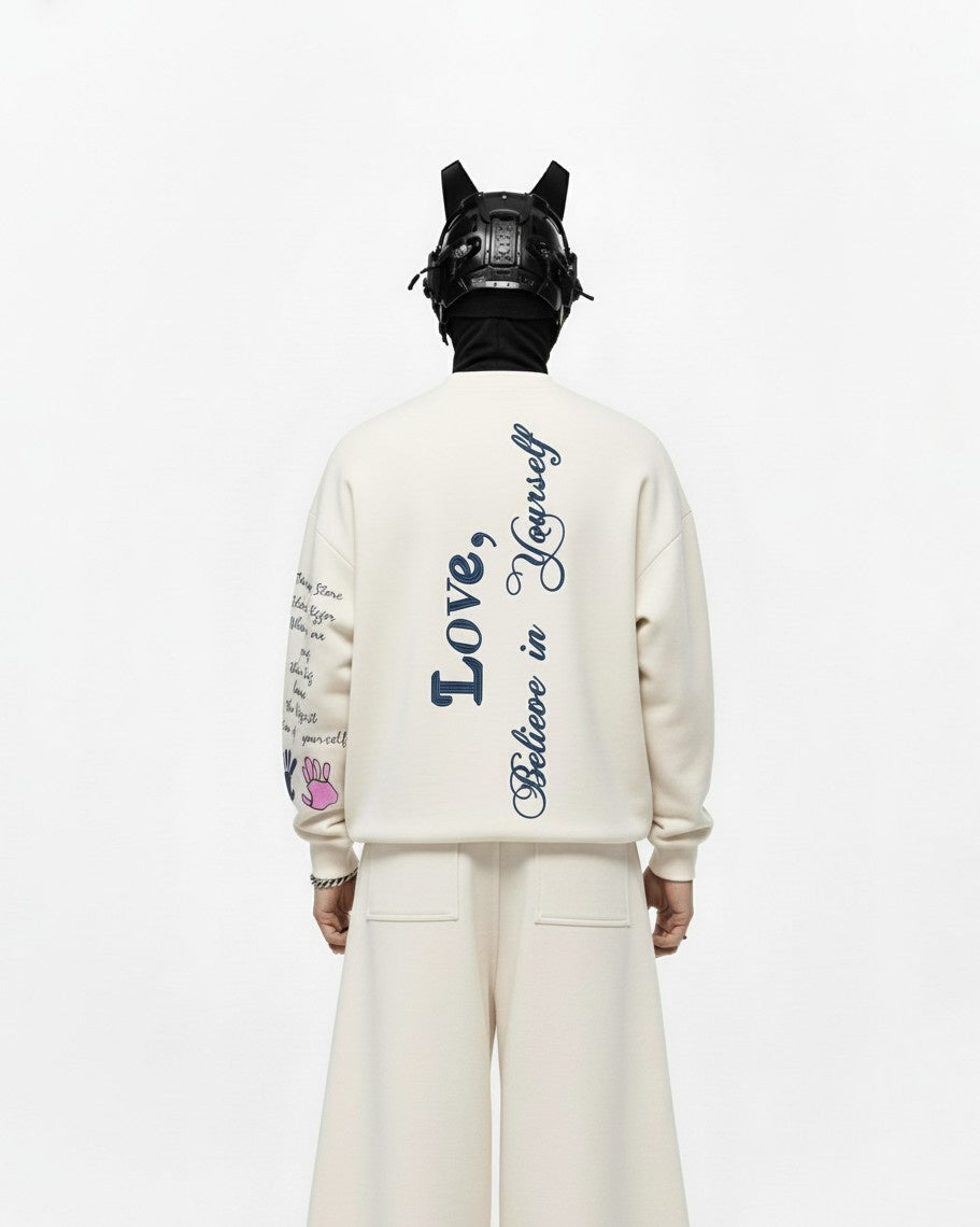 BELIEVE IN YOURSELF EMBROIDERY OVERSIZED SWEATSHIRT