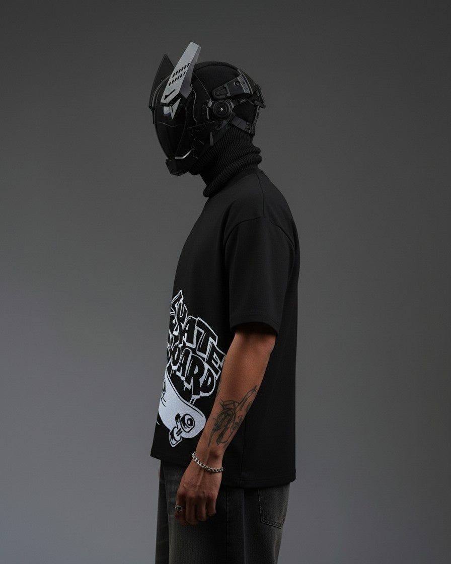 SKATE BOARD EMBROIDERY OVER-SIZED T SHIRT