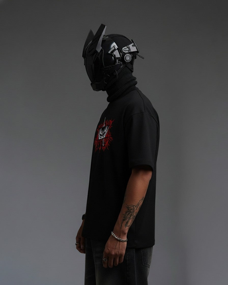 Berserk Red Veins Embroidery Over-Sized T Shirt