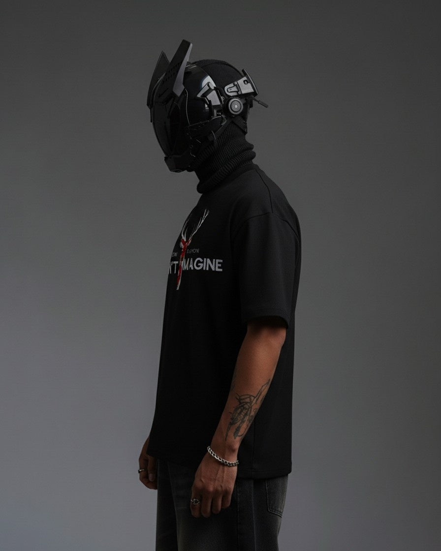 DONT IMAGINE DEER EMBROIDERY OVER-SIZED T SHIRT