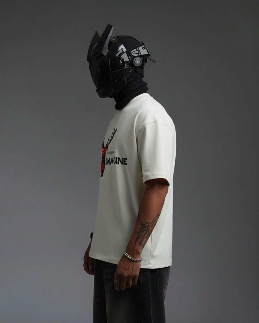 DONT IMAGINE DEER EMBROIDERY OVER-SIZED T SHIRT