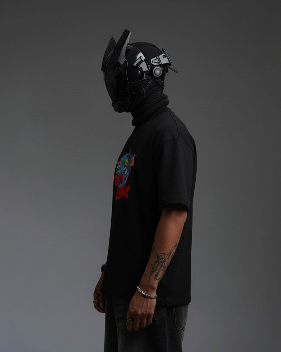 TOM & JERRY EMBROIDERY OVER-SIZED T SHIRT