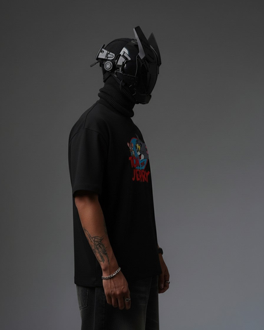 TOM & JERRY EMBROIDERY OVER-SIZED T SHIRT