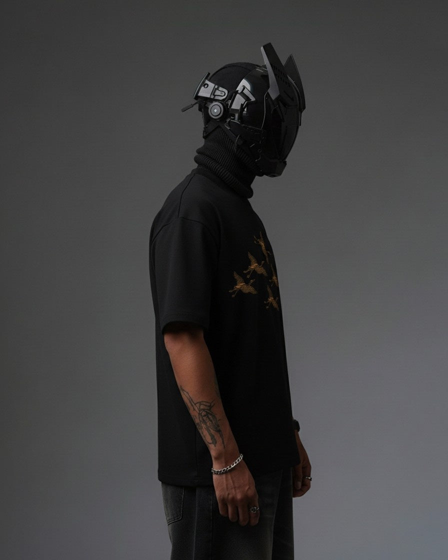 FLYING BIRD EMBROIDERY OVER-SIZED T SHIRT