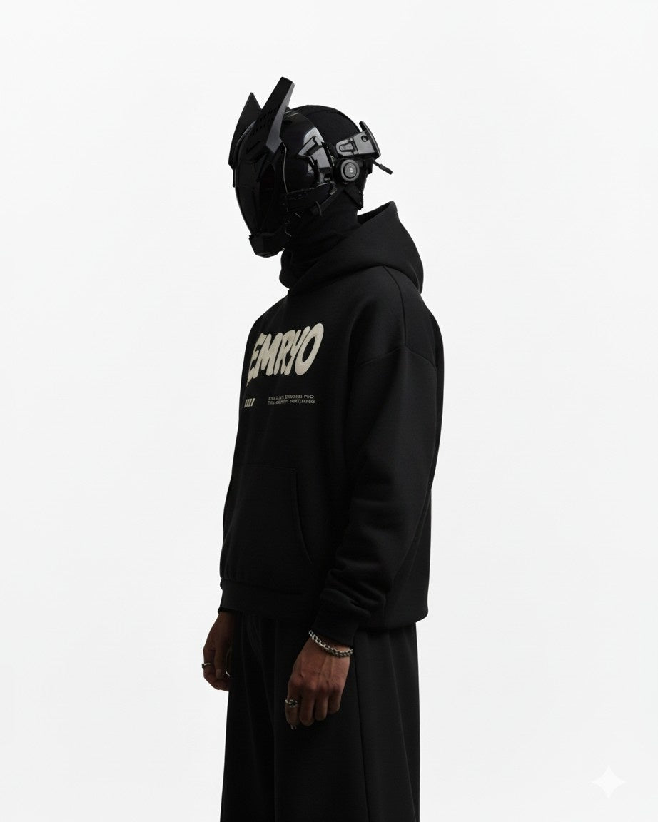 EMRYO LEATHER EMBROIDERED OVERSIZED HOODIE