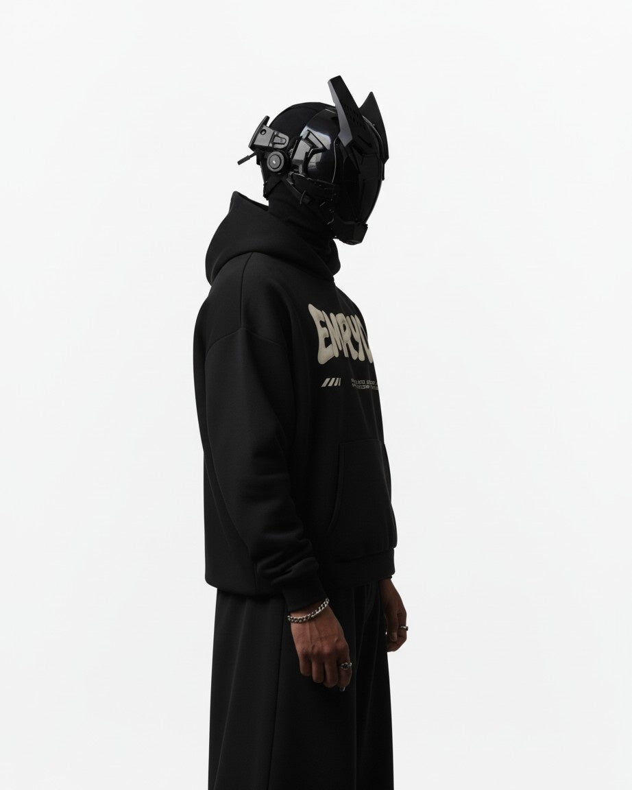 EMRYO LEATHER EMBROIDERED OVERSIZED HOODIE