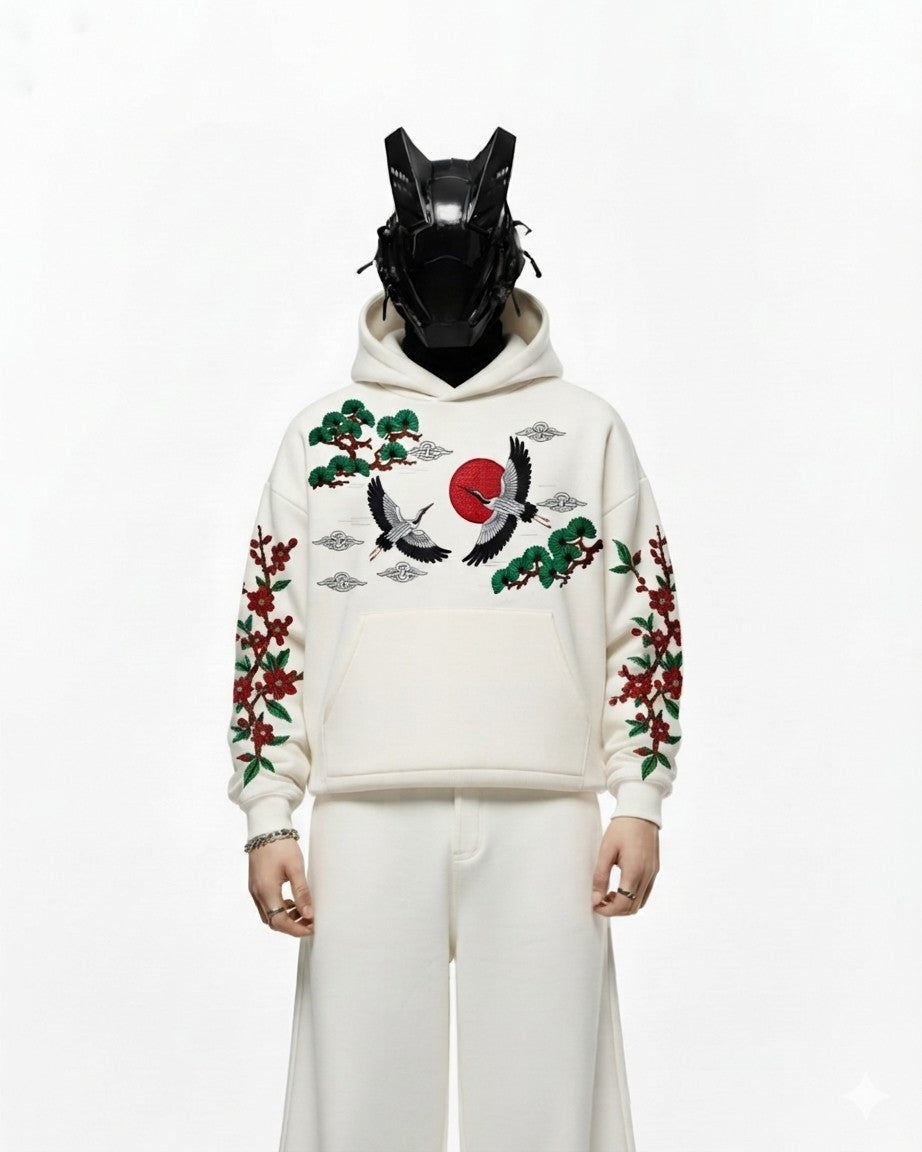 Tokyo Swan Embroidery Oversized Hoodie