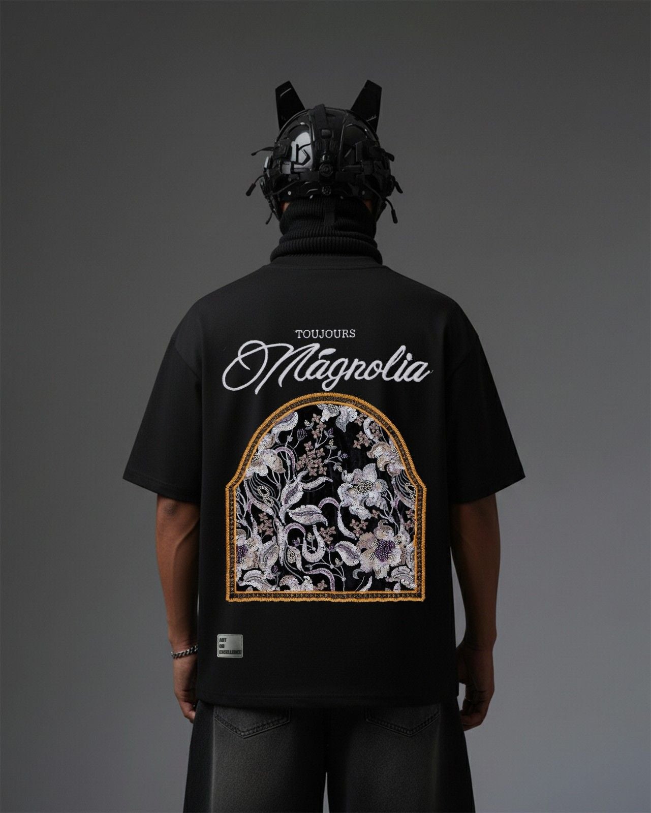 Mangolia Arch Applique Embroidery Over-Sized T Shirt