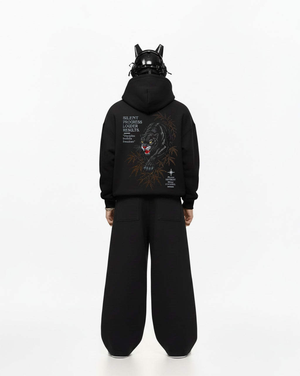 Black Panther Embroidery Oversized Hoodie